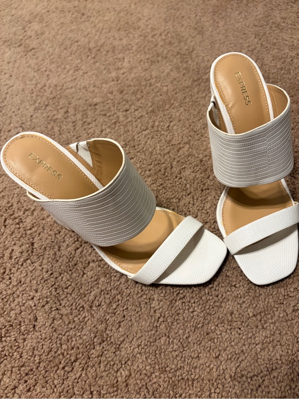 Express White Strappy Block Heel Sandals
